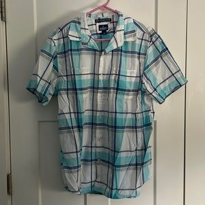 Old Navy Blue and White short sleeve button up shirt classic fit size Large